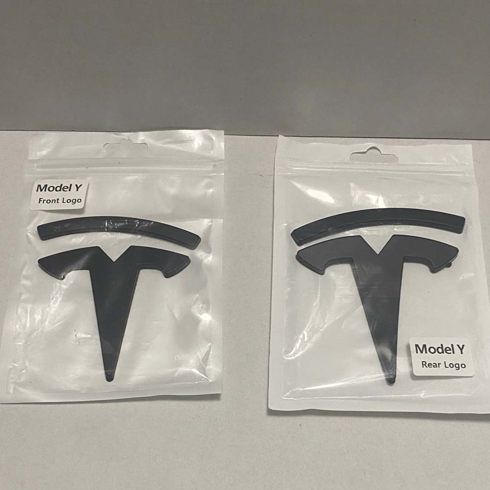 Tesla Model Y Upgrade Adhesive Front and‎ Rear Black Logo Emblem Set